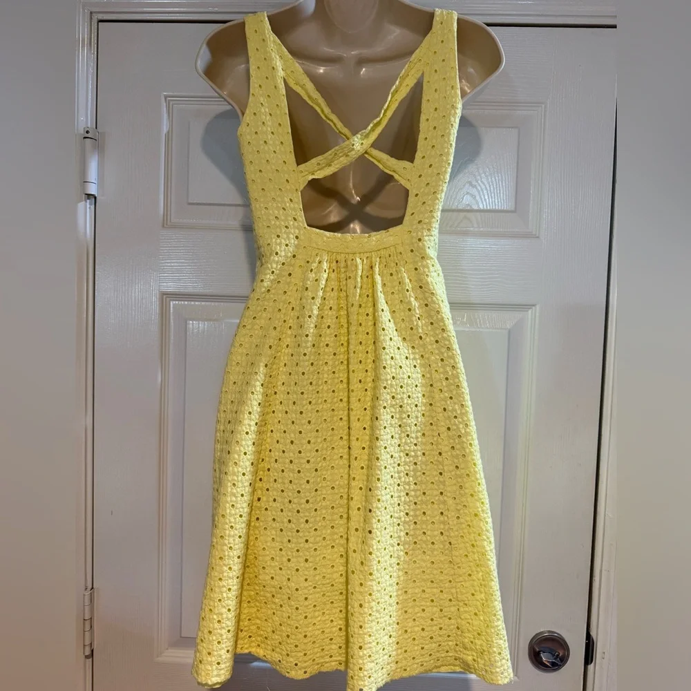 Vintage Cynthia Steffe yellow eyelet sundress Sz 8 made USA cotton fit flare - Picture 2 of 9